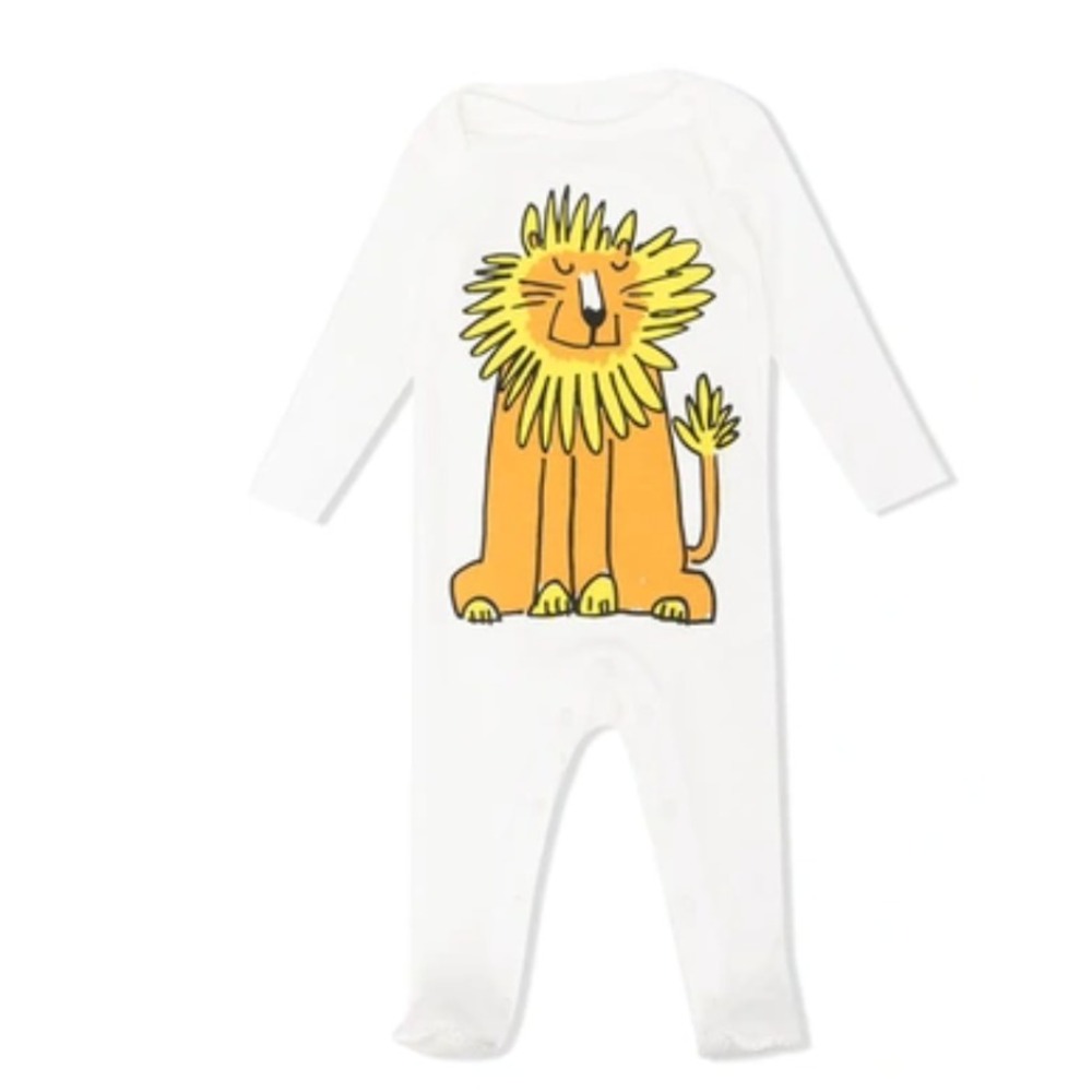 Stella McCartney Lion-Print White Organic-cotton Long Sleeve One Piece Size 24M